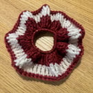 Red and white crochet scrunchie