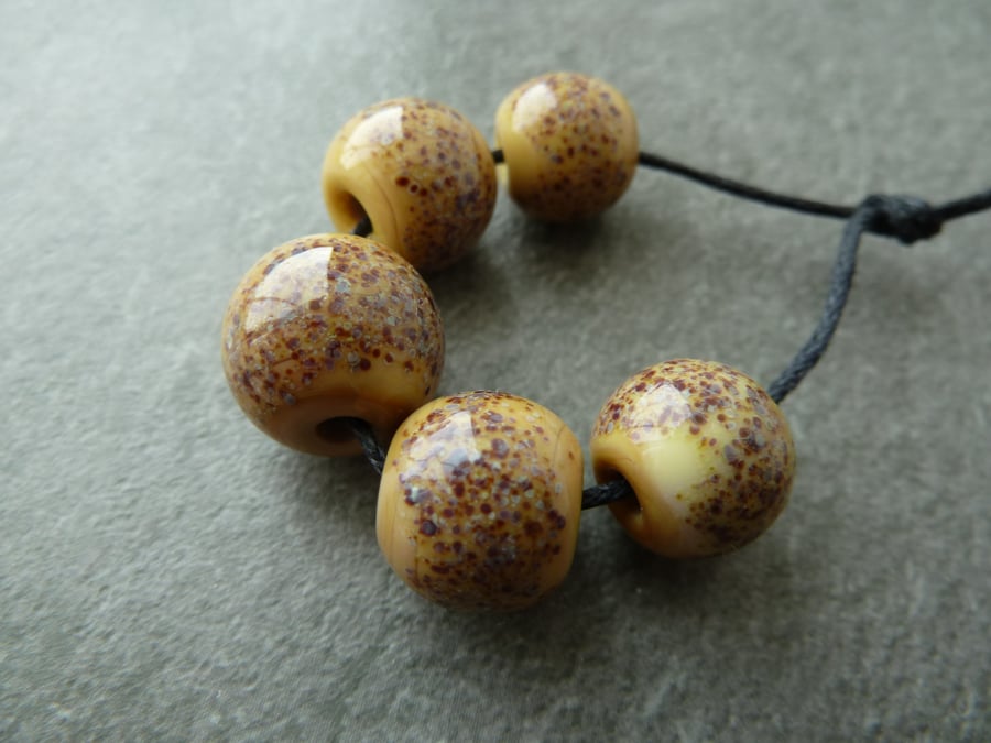 lampwork glass beads, brown sphere set