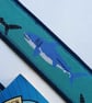 Shark bookmark- textile bookmark in aqua blues and navy - Image 6