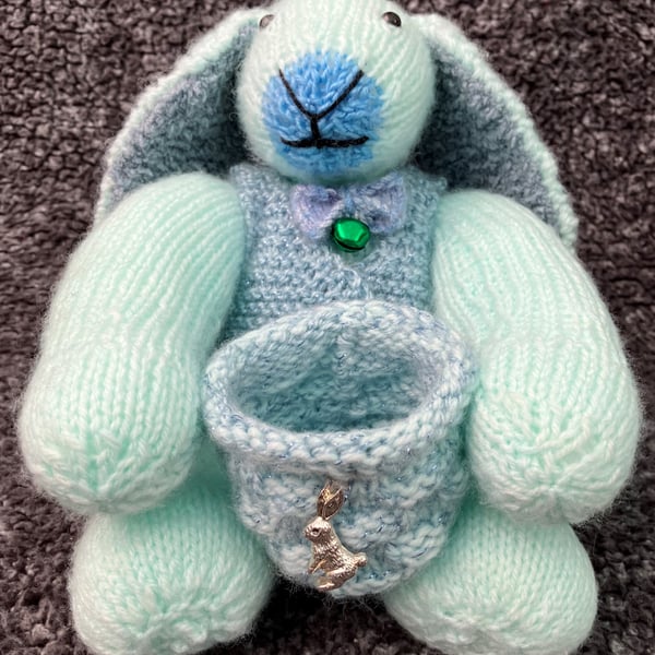 Easter Rabbit with knitted keepsake holder – Green