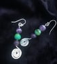 Sterling Silver spiral amethyst and emerald handmade earrings  - Image 1