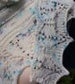 Hand knit beaded lace edged scarf shawl in white, blue & black - design F213 - Image 6