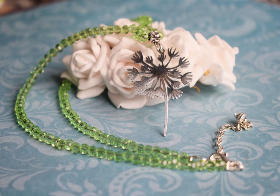 Image of Dandelion Pendant Necklace in a Choice of Bead Colours, Nature Jewellery