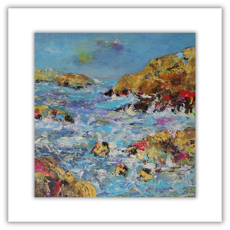 A framed painting - Scottish coastal landscape - acrylic on canvas