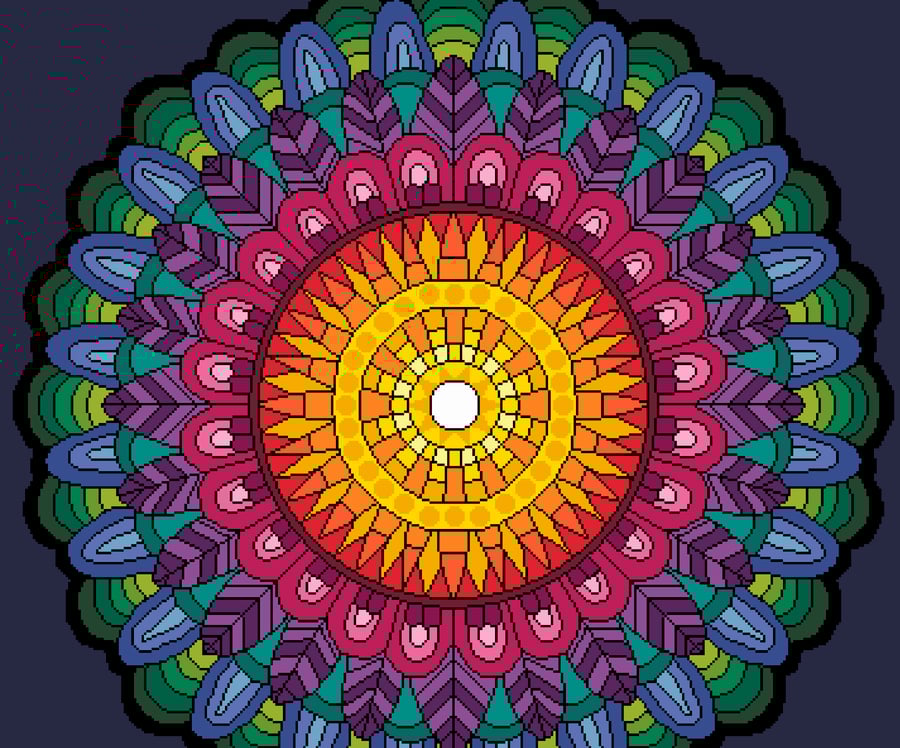 076 - Cross stitch pattern - Fabuous Rainbow Sun complete FULL Mandala