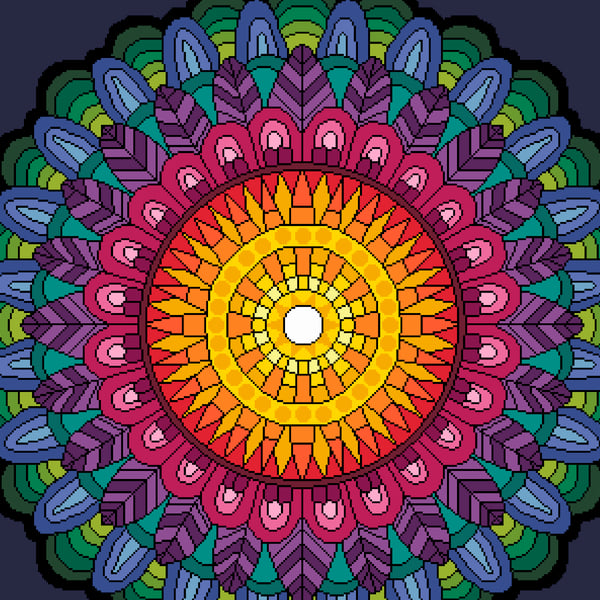 076 - Cross stitch pattern - Fabuous Rainbow Sun complete FULL Mandala