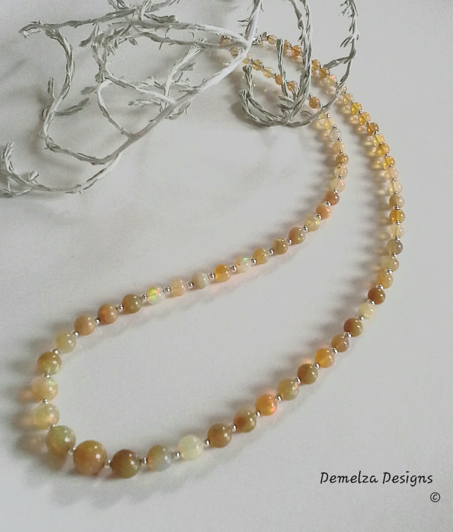 Genuine Ethopian Wello Opal Sterling Silver Necklace