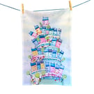 Higgledy Hill Tea Towel – Colourful Whimsical Houses Illustration