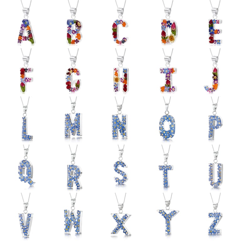 Sterling Silver Personalised Initial Flower Necklace