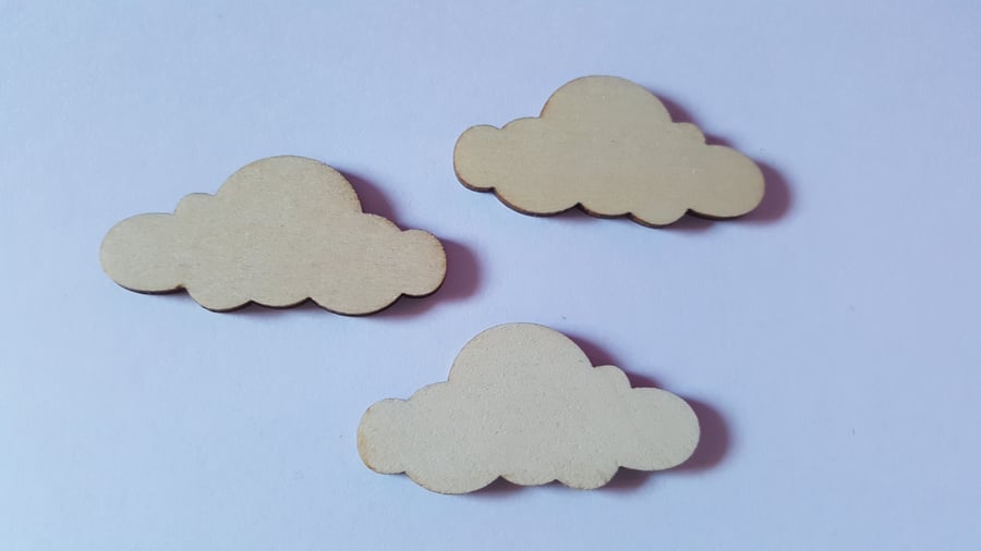 5 x Blank Wooden Craft Shapes - 50mm - Cloud