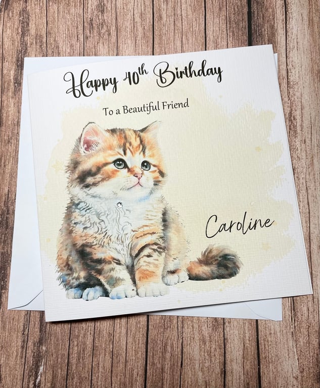 Personalised Cat Birthday Card for Her for Him Happy Birthday Mum Grandma etc