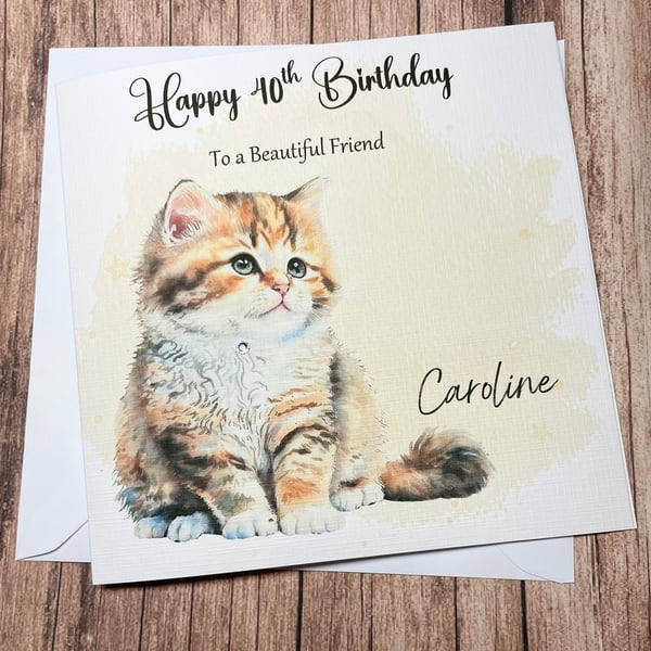 Personalised Cat Birthday Card for Her for Him Happy Birthday Mum Grandma etc