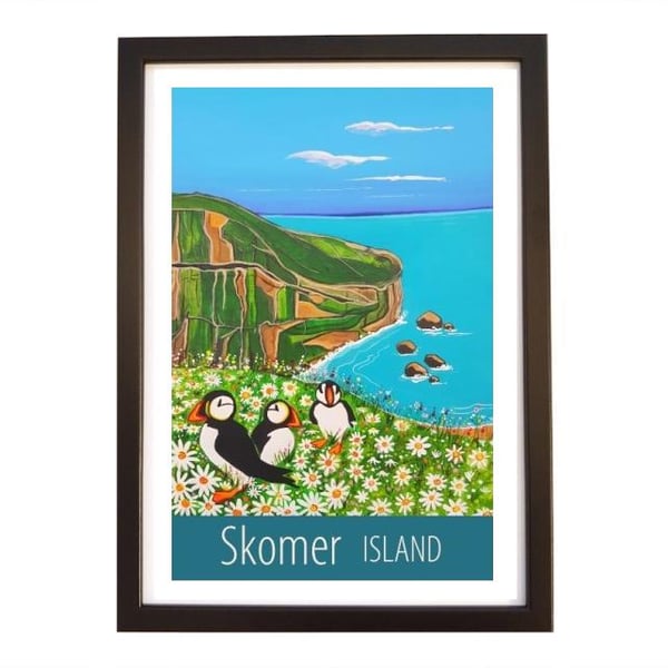 Skomer Island travel poster print by Artist Susie West