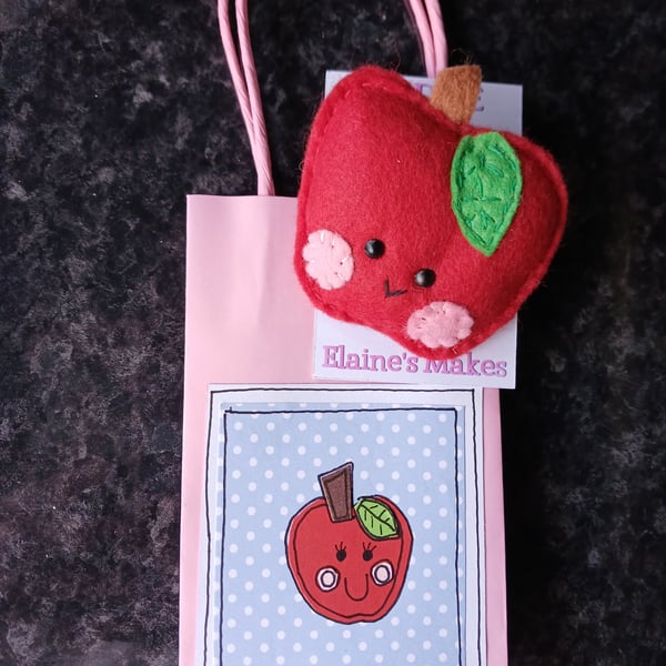 Quirky art teachers, teaching assistant gifts, handmade apple badge and bag