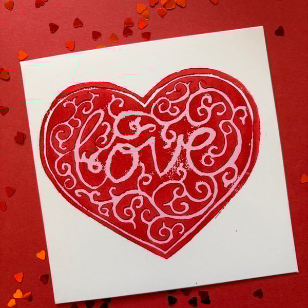 Handprinted Love Heart Card