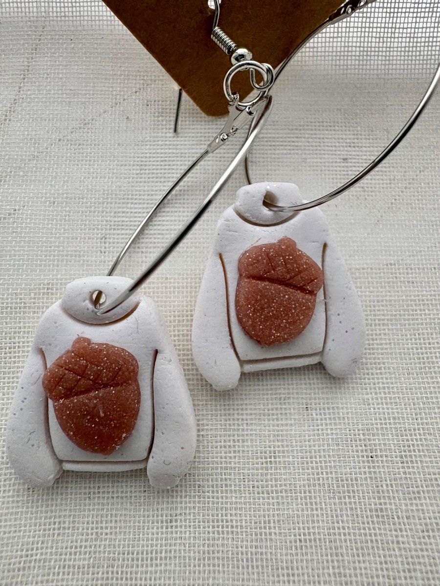 Handmade Autumn Jumper Dangle Earrings with acorn detail