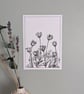 Orignal Black Ink Flower Painting A6 - Image 4