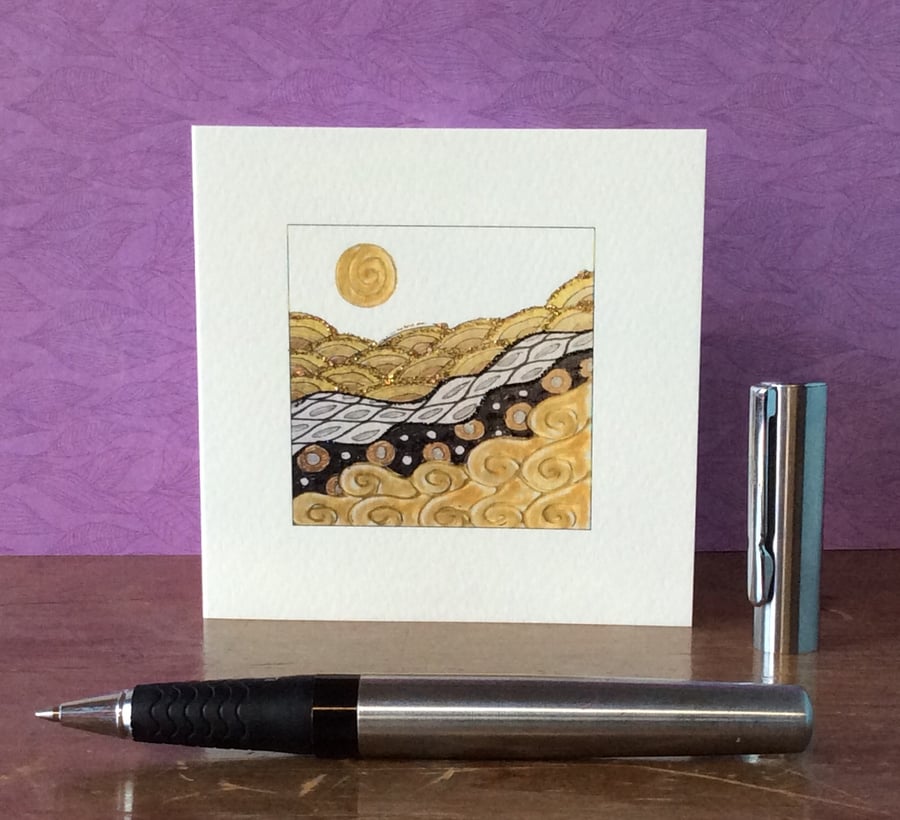 Golden landscape blank card. 