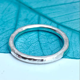 Mens Engagement Wedding Ring Hammered Sterling Silver made to order in any size.