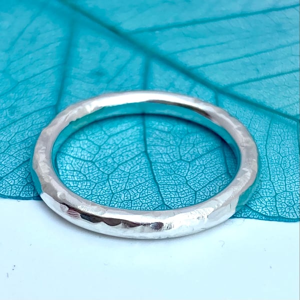 Mens Engagement Wedding Ring Hammered Sterling Silver made to order in any size.