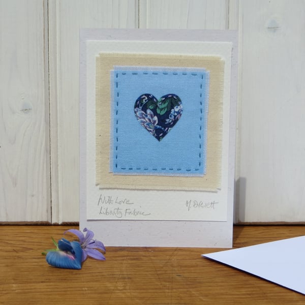 Hand-stitched little heart card made with pretty Liberty Tana Lawn fabric