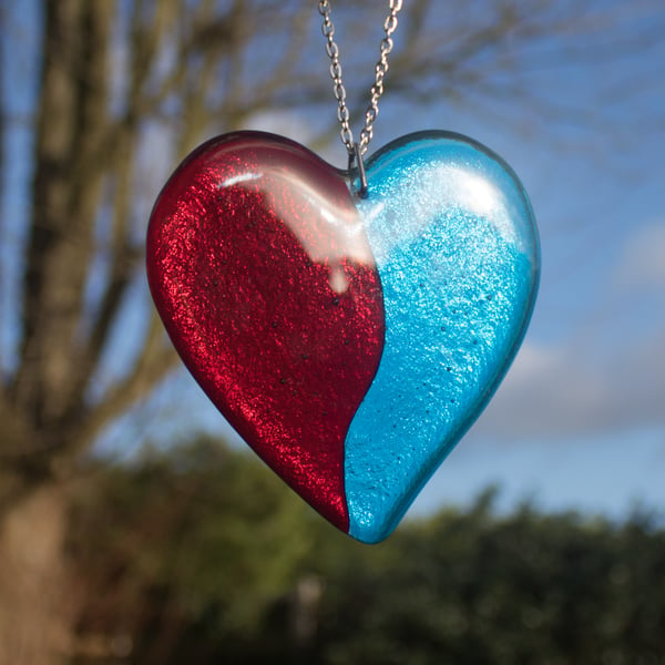 Twin Colour Heart - Red and Turquoise - 3091