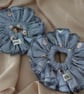 Silver Grey Satin Tulle Net XL Scrunchies, Daisy Lacey Ruffle Frill Scrunchies - Image 2