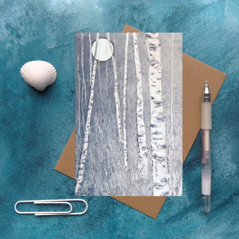 birch tree in grey greeting card artist card new forest plastic free cello free