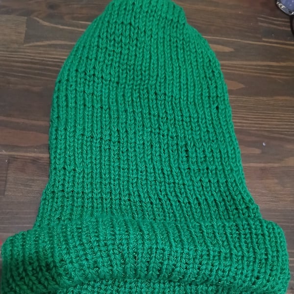 unisex adult 100% cashmere hand knitted green beanie