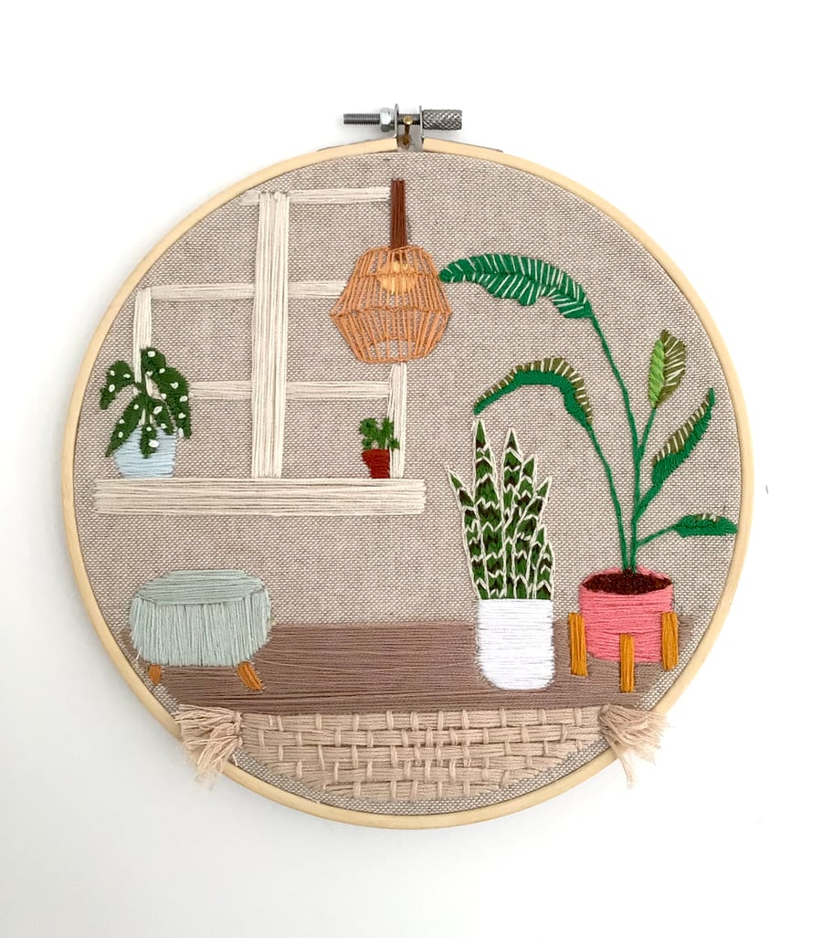 House plant room embroidered hoop