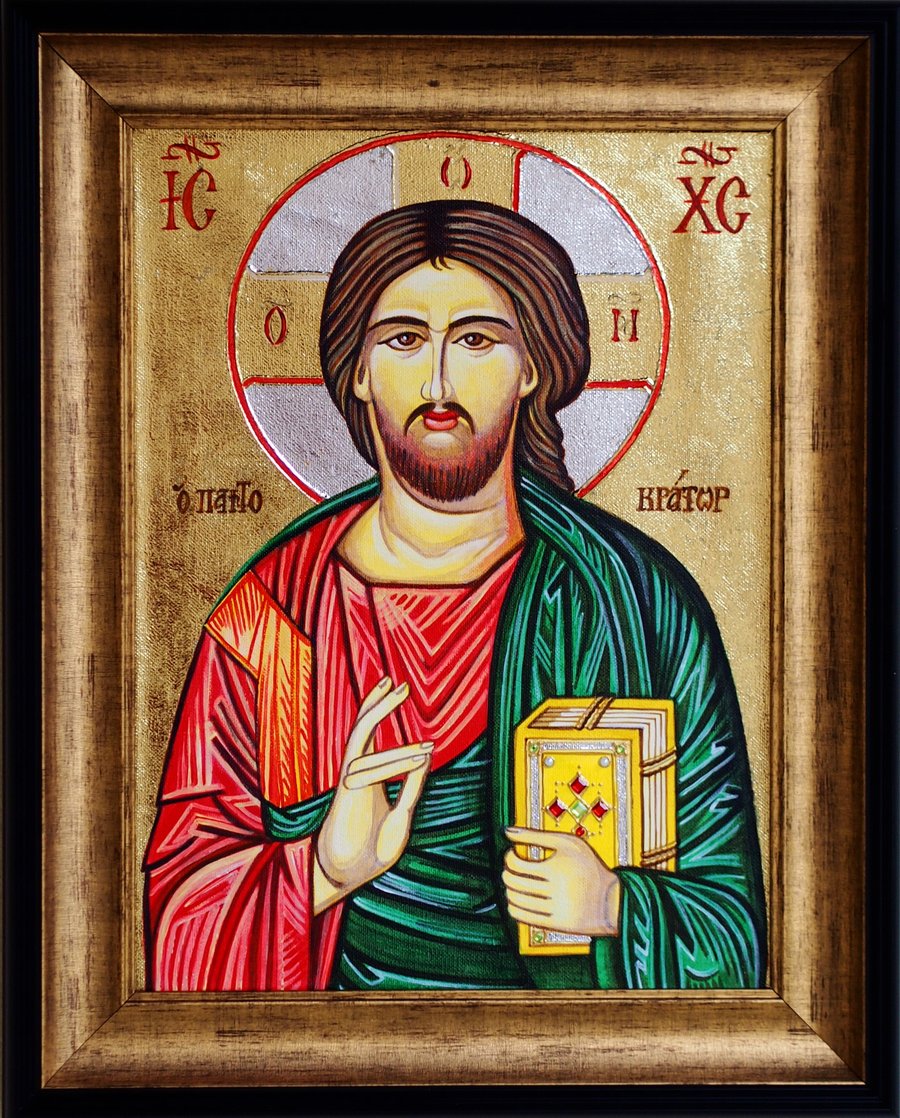 Christ Pantocrator Icon  Hand-Painted with 24k Gold