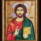 Christ Pantocrator Icon  Hand-Painted with 24k Gold