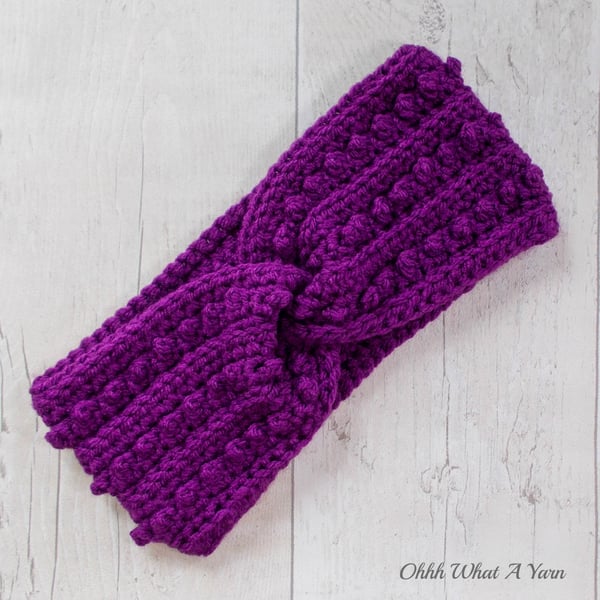 Ladies crochet purple twist ear warmer. Ear warmer. Purple headband.