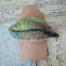 Green leaf needle felted brooch