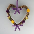 Heart Wreath Decoration in Purple. Spring Home Decor. Easter Gifts