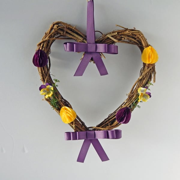 Heart Wreath Decoration in Purple. Spring Home Decor