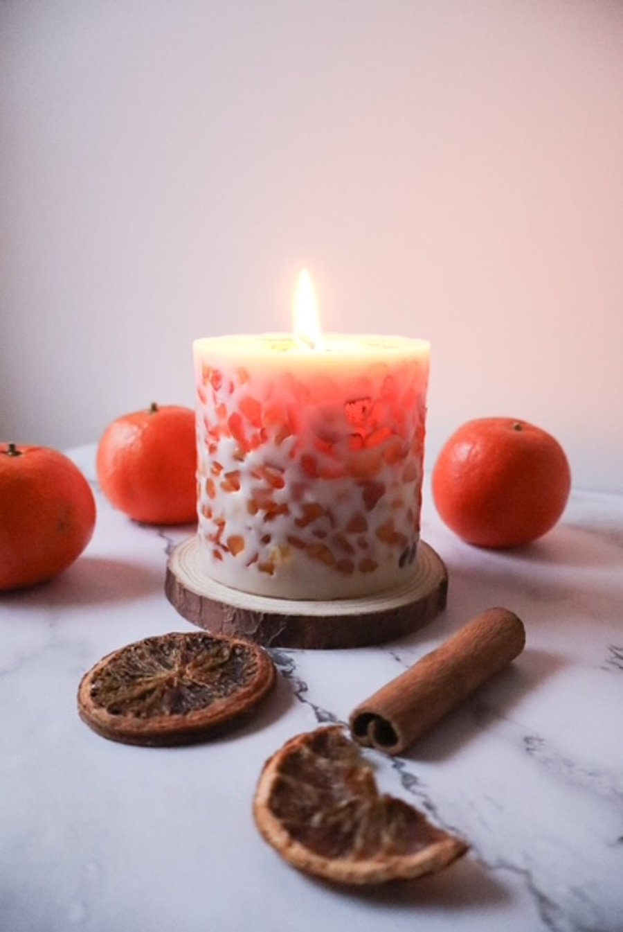 Cylinder Candle Decorated With Baltic Amber