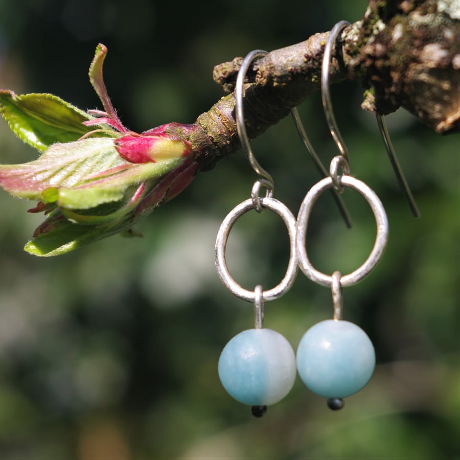 Silver with Blue Amazonite Dangle Earrings