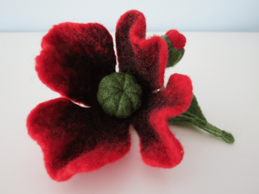 Seconds- Merino Wool Needle Felted Poppy Brooch