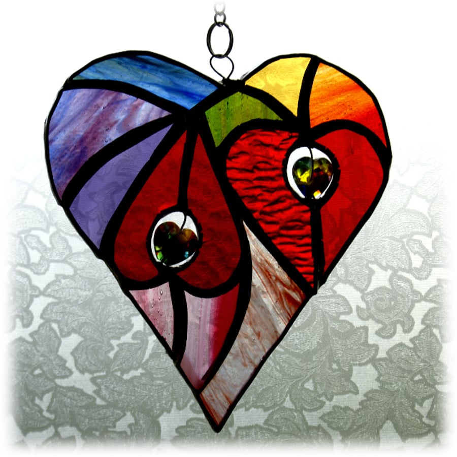 Heart of Hearts Stained Glass Rainbow Suncatcher Handmade 