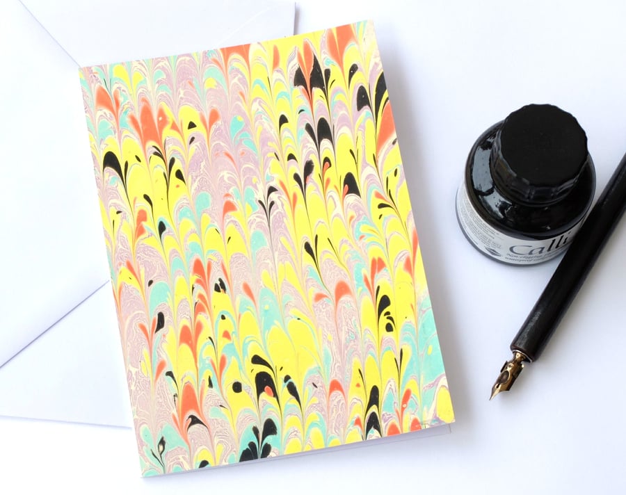Multicolour marbled art greeting card non pareil in bright colours
