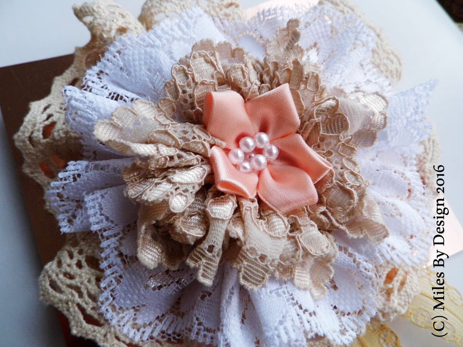 Vintage Style Silk And Coffee Lace Brooch