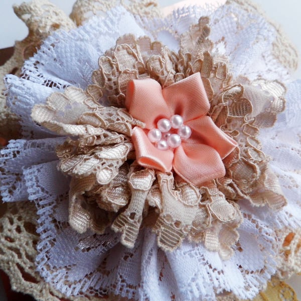 Vintage Style Silk And Coffee Lace Brooch