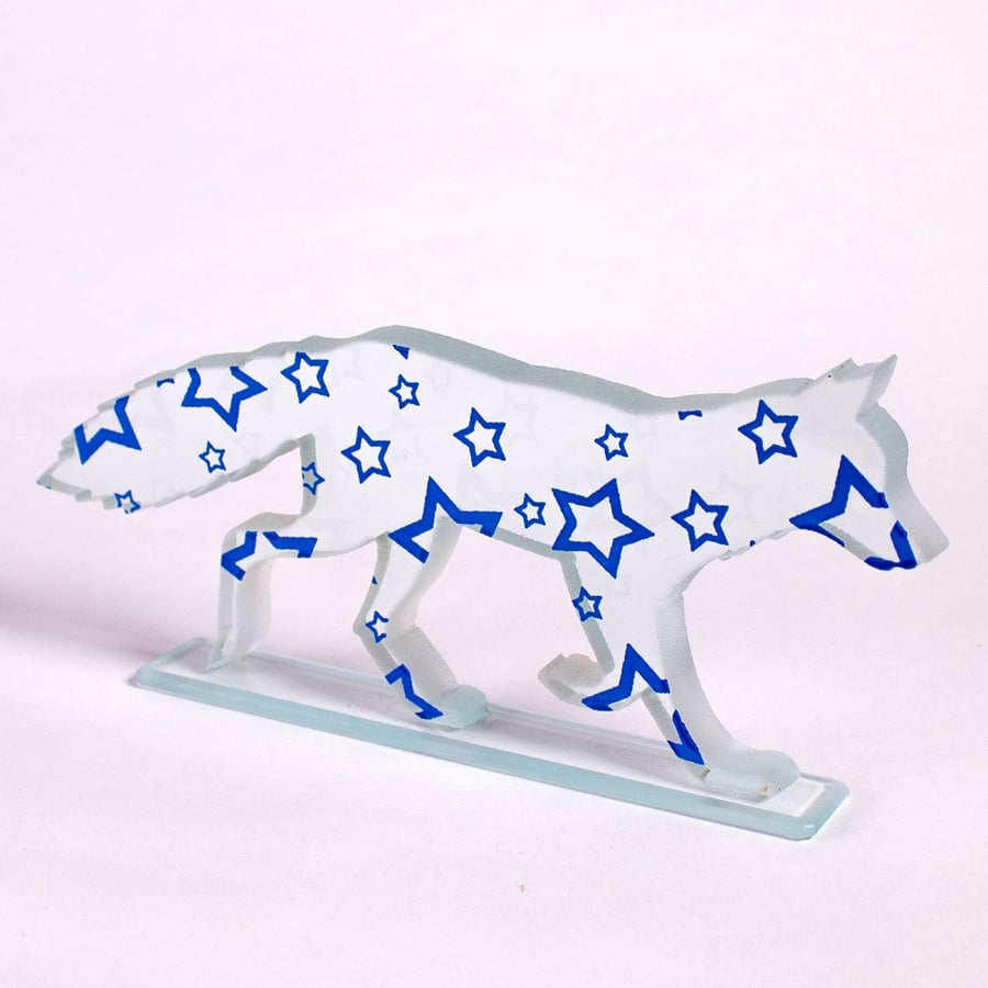 Fox Glass Sculpture with Stars Artwork