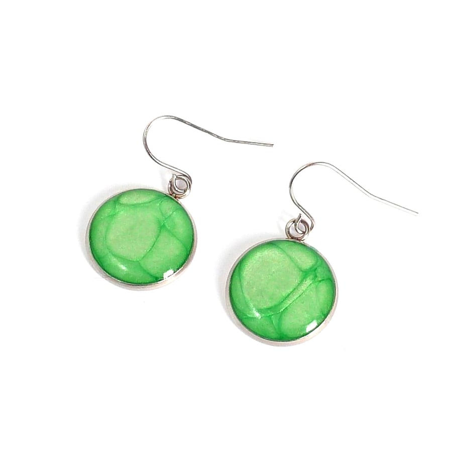 Bright emerald green dangle earrings, colourful drop earrings for women