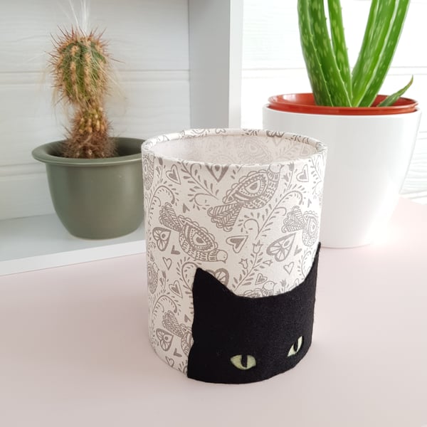 Black Cat Silhouette Lantern with LED candle and Scandi style fabric