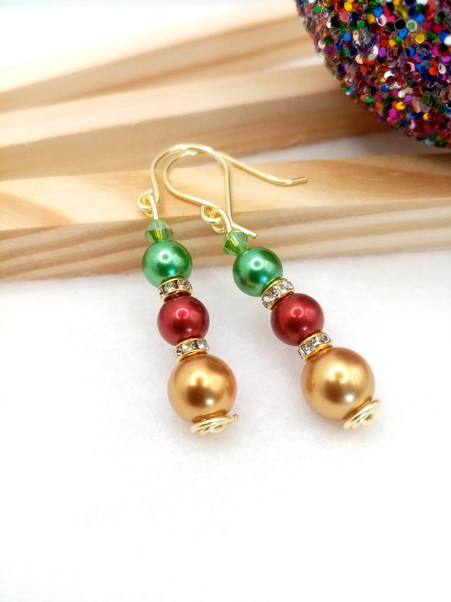 Image of Pearl Earrings - Christmas Bauble Inspired Pearl Earrings - Festive Earrings 