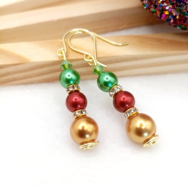 Pearl Earrings - Christmas Bauble Inspired Pearl Earrings - Festive Earrings 
