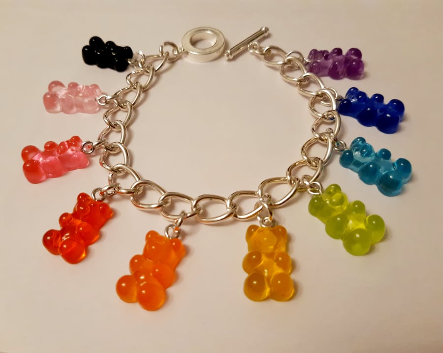 Rainbow gummy bear charm bracelet