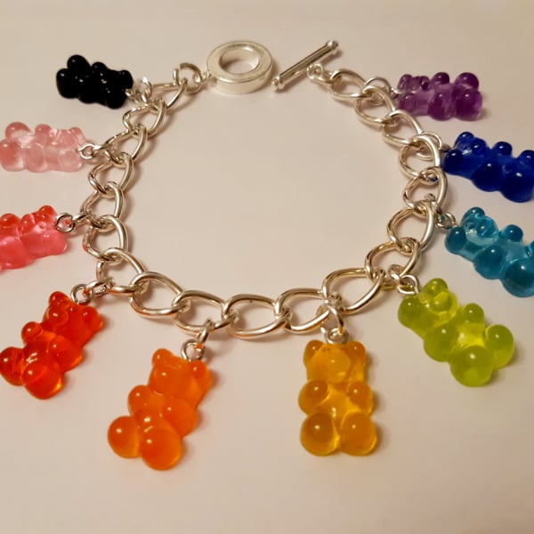 Rainbow gummy bear charm bracelet